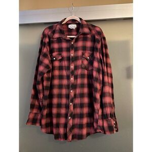 WRANGLER WRANCHER Long Sleeve Plaid Pearl Snap Shirt Size 2XT 2XL Tall Red